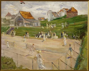 Tennisbana med spelare i Noordwijk, Nederländerna (målning på duk)
