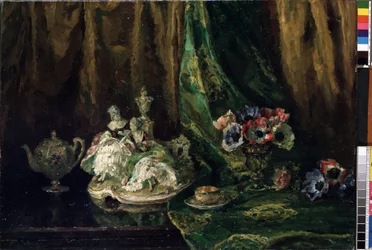 "Still life with porcelain and flowers" (Still life with porslin and flowers) Målning av Max Muller (1871-1938) (ec. all.) Olja på duk. Mikalojus Konstantinas Ciurlionis Fine Arts Museum, Kaunas, Litauen
