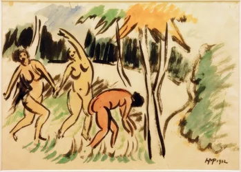 Tre kvinnor utomhus