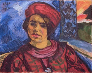 Ung kvinna med röd turban
