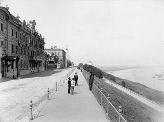 Strelka, sammanflödet av floderna Volga och Oka, Nizhny Novgorod, Ryssland, 1896