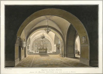 Interiör av Heliga gravens kyrka på platsen för Golgata, 1821