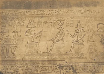 Basreliefer av fasaden du Temple of Dendérah Tentyris, 1849-50.