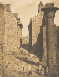 Bubastiternas domstol och ingången till Hypostyle Hall av Palace of Karnac, Thebe, 1849-50.