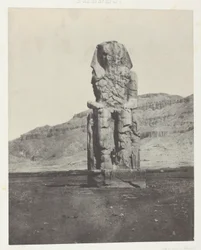 Gournah, monolitisk koloss av Amenopht III; Thebe, plansch 56 från albumet "Egypte, Nubie, Palestine et Syrie" (1852)