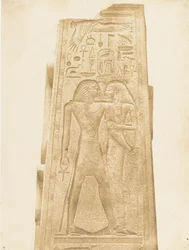 Pelare av granithelgedomen i Karnacs palats Basrelief som representerar farao ..., 1849-50.