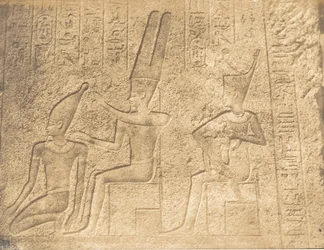 Exteriör skulpturer av granithelgedomen i Karnac Ammon-palatset som säkerställer c..., 1849-50.
