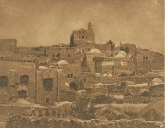 Utsikt över moskén i El-Melouyeh och en stadsdel i Jerusalem, augusti 1850.