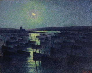 Camaret, månsken och fiskebåtar