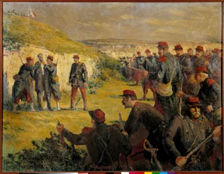 Paris kommun: "" Eugene Varlins död (1839-1871) skjuten av Versailles den 28/05/1871" Målning av Maximilian Luce (1858-1941) 1800-talets Paris. Fackliga kammaren för konstarbetare