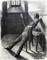 Felix Feneon (1861-1944), konstkritiker och samlare, i fängelse (i cellen) - litografi (1894) av Maximilien Luce (1858-1941) från boken av Julles Valles Mazas