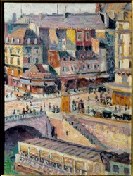 Saint Michel-bron och guldsmedens kaj. Olja på papper maroufl på isorel. Målning av Maximilian Luce (1858-1941)