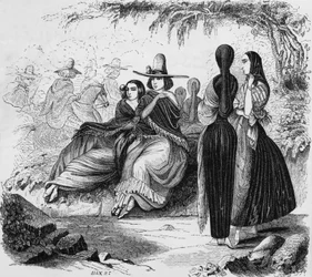 Kvinnor från Lima i Peru, gravyr från radiguets resa i Lima på 1840-talet