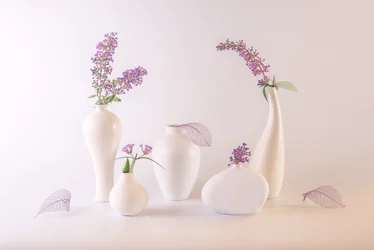 Vita vaser och lavendelblommor