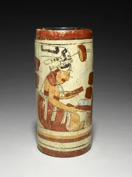 Vas med presentationsscen, 600-900 AD (lergods med slip)