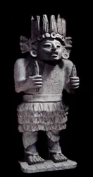 Förcolumbiansk civilisation: mayastaty som föreställer tjänsteflickornas gud. Paris, Musée de l’Homme