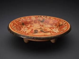 Stativplatta med Gud N och Coatimundis, 600-900 AD (keramik)