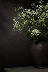 Stilleben med vita vildblommor