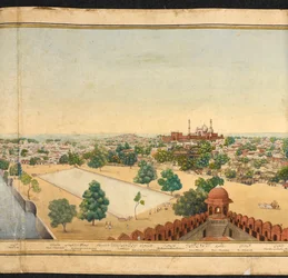 Sektion av ett panorama av Delhi, som visar Jama Masjid