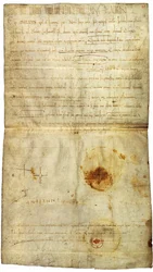 Diplom av Filip I till förmån för klostret St. Crépin i Soissons, med signatur av Anne av Kiev, Frankrikes drottning, 1063