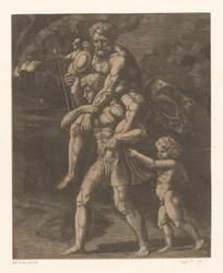 Aeneas och hans familj flyr från Troja