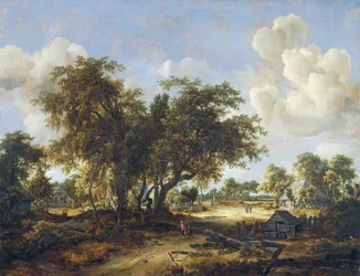 Skogslandskap med stugor, 1665