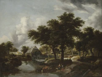 Skogslandskap med en vattenkvarn