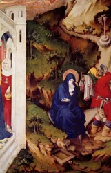 Flygningen till Egypten Detalj av den högra delen av altartavlan till Chartreuse av Champmol. Trämålning av Melchior Broederlam (mellan 1381 och 1409 ca.) 1393-1399. Sön 1,49x1,8 m Dijon, konstmuseum