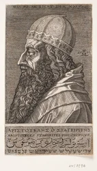 Aristoteles, halvlångt porträtt, profil åt vänster