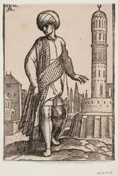 Elegant ung man med turban och lång sjal