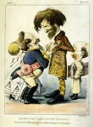 Tecknad film om Giuseppe Verdi och Napoleon III efter operan Don Carlos i Paris 1867. Karikatyr av Melchiorre Delfico. Privee Milan Collection