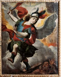 "Ärkeängeln Saint Michael" målning av Melchor Perez de Holguin (1665-1724)