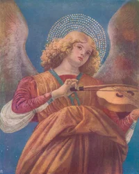 Musicerande ängel med violin, fresk, ca 1400-talet