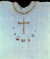 Merovingerkonst: prästerlig klädsel av Saint Bathilde (eller Batilde, Bathylle, Beaudour) (626-680) Drottning av francen och hustru till Clovis II, sedan nunnor i klostret Chelles. Chelles. Musee Alfred Bonno