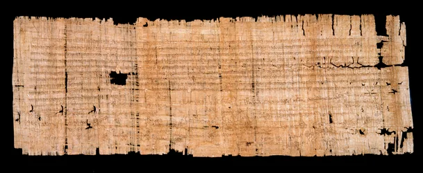 Merovingerperiod: manuskript av juridiskt dokument på papyrus som bekräftar immunitetsprivilegiet som beviljades av kungen av Neustrien Clovis II (633-657) till klostret Saint Denis den 22/06/654. Sol. 0,93x0,34 m Paris, archives nationales