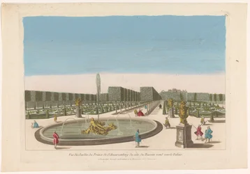Utsikt över fontänen i trädgården på Palais Schwarzenberg i närheten av staden Wien Vue du jardin du prince de Schwarzenberg du côte du bassin rond vers le palais (titel på objekt)