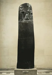 Hammurabis lag: guden Shamash dikterar sina lagar för Hammurabi, Babylons kung, funnen i Susa, Iran, ca 1750 f.Kr.
