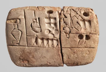 Tidig piktografisk kilskriftstavla, Mesopotamien, Uruk, ca 3100-2900 f.Kr.