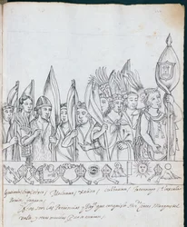 Ms Hunter 242 f.246r Representanter för de mexikanska provinserna, från Historia de Tlaxcala av Diego Munoz Camargo