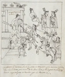 Ms Hunter 242 f.256r Evangelical Battle, från Historia de Tlaxcala av Diego Munoz Camargo