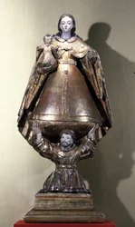 St Francis uppehåller Madonnan och barnet (målat trä)