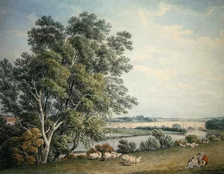 En bro i Thames Valley (akvarell på papper)