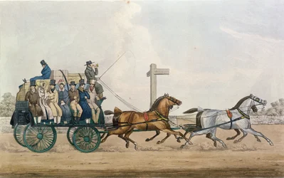 Arriving at the End of a Stage, graverad av J. Harris, 1856