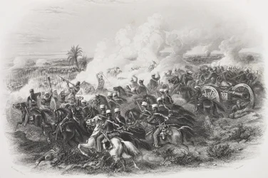 Slaget vid Moodkee, 1845, graverad av C.H. Jeens, från 