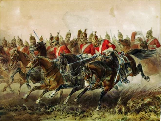 Den lätta brigadens anfall under slaget vid Balaclava (bataille de Balaklava) - Hayes, Michael Angelo (1820-1877) - 1854 - Akvarell på papper - 31,2x40,4 - Privat samling