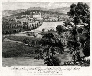 South East Prospect of his Grace the Duke of Queensberrys säte i Drumlanrig, Skottland, 1775