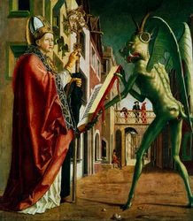 "Djävulen presenterar St Augustin med lasternas bok", c1455-1498.