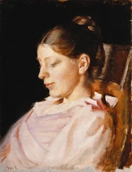 Porträtt av Anna Ancher, konstnärens fru,