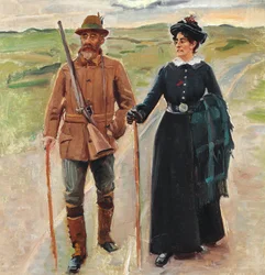 Sødring och hans fru. Studie till "Hjem fra jagten" (Efter den sista bataljen).