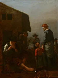 Bondfamilj med man som tar bort loppor från sig själv, 1656-60